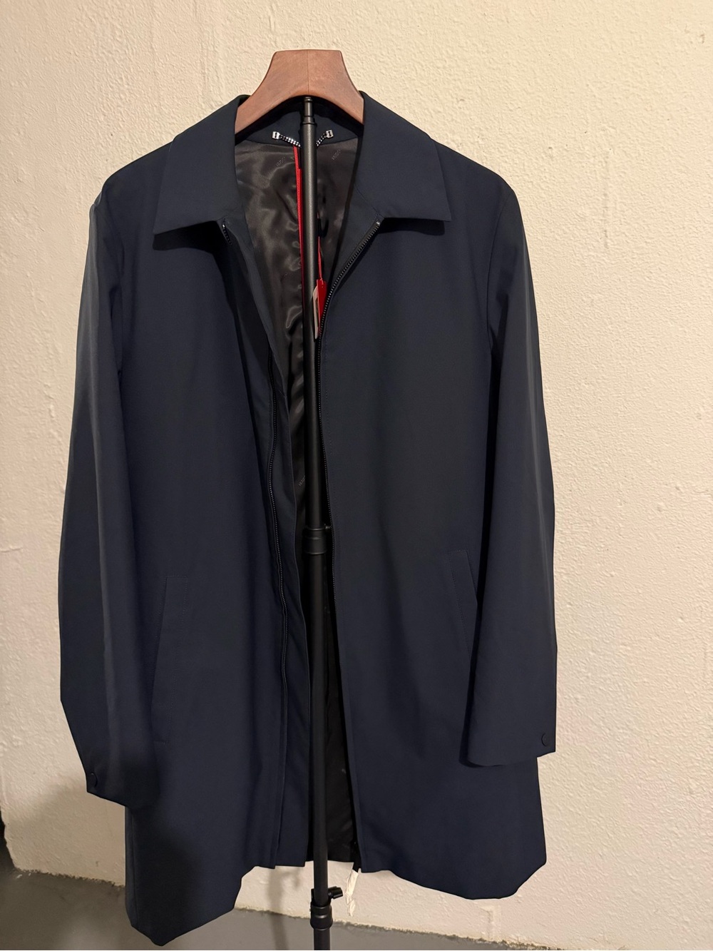 Hugo Boss Black Trench Coat with Red Trim Interior